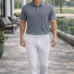 Perry Ellis Gray Heather Performance Polo Shirt Mens XXL Short Sleeve Golf